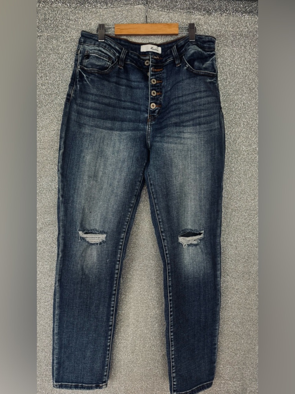 KanCan Dark Blue Button-Fly Distressed Skinny Jeans